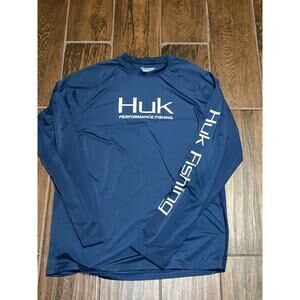 Huk Performance Fishing Shirt Mens XL Blue Long Sleeve Mesh Raglan Boat